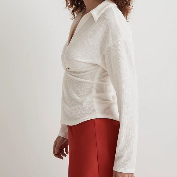 Madewell Twist-Front Long-Sleeve Top Small Lighthouse Color Nwt - Picture 2 of 8
